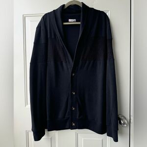 H2H Mens Black Button Up Cardigan Sweater Size L Button Up Academia Minimalist